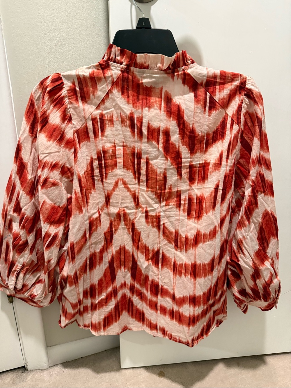 Banana Republic Rust & Cream Wave-Print Ruffle Neck Button-Down - Picture 2 of 4